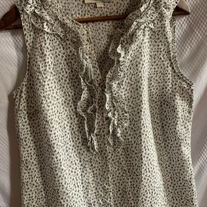 🦋 4x20 Ann TaylorLoft Ruffle Trim sleeveless top Blouse,size S